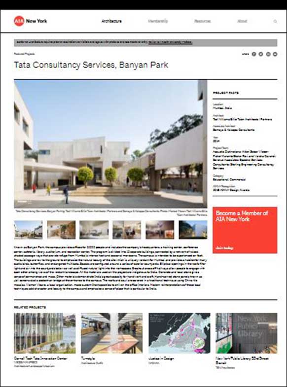 Tata Consultancy Services, Banyan Park, AIANY Design Awards